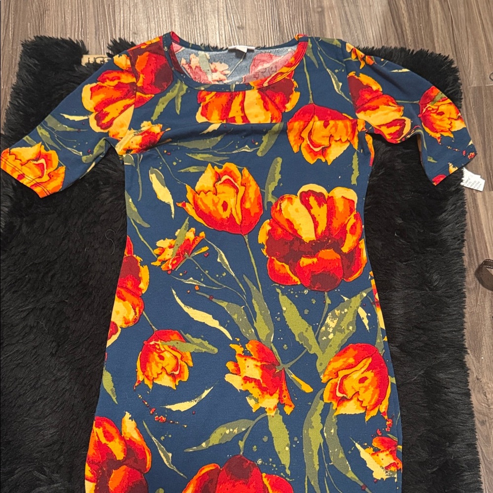 Floral Dress in Blue and Orange